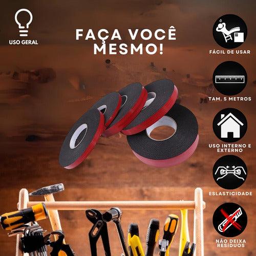 Fita Dupla Face Espuma 5m Isolador Anti Ruído Automotiva
