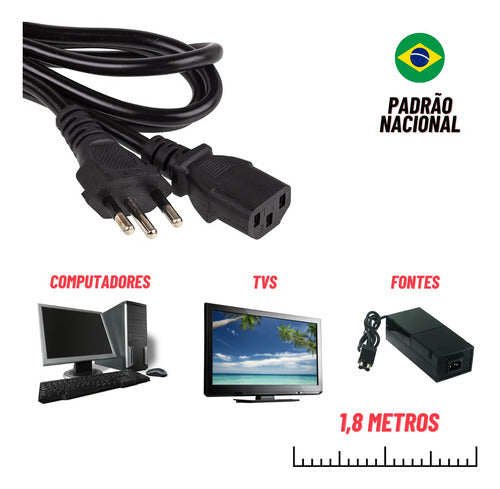 Cabo De Força Fonte, Computador Xbox Pc Monitor 3 Pinos 1.5m