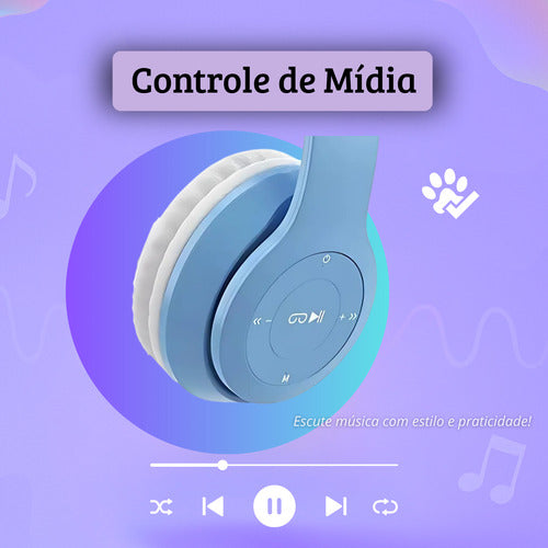 Fone De Ouvido Infantil Orelha De Gatinho Bluetooth Led  Rgb
