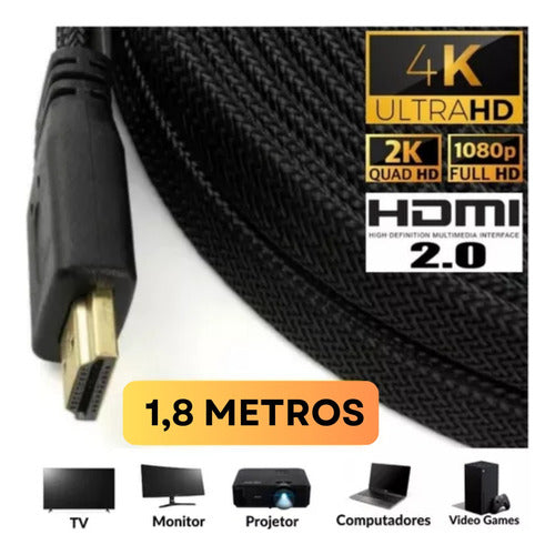 Cabo Hdmi 1.8 Metros Blindado 3d Full Hd Para Tv Game Pc Not