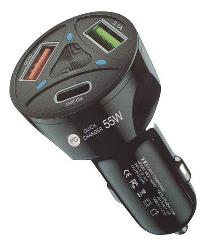 Carregador Automotivo Turbo 3 Entrada Usb 3.0/3.1/tipo-c Top