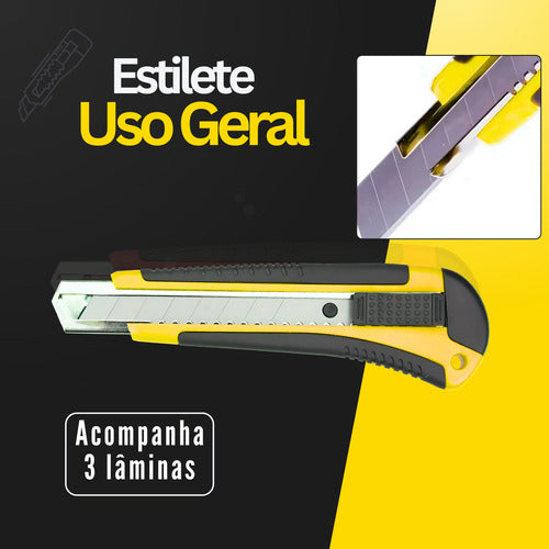 Estilete Reto Portátil 3 Lâminas Profissional Leve Bolso