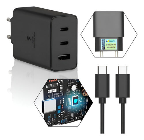 Carregador 65w Usb-c Triplo Para Moto Edge, Razr, G84, G73 G