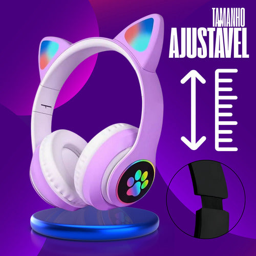 Fone De Ouvido Gatinho Fofinho Bluetooth Led Cat Headset
