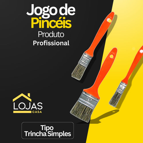 Kit 3 Trincha Pincel P/ Pintura Profissional Vários Tamanhos