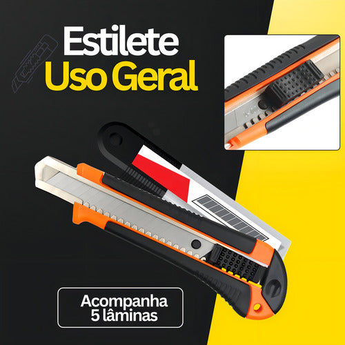 Kit 3 Estilete Profissional 18mm Com Trava 3 Lâminas Reserva Lojas Casa