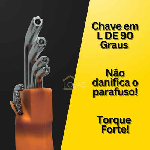 Jogo De Hexalobular Chaves L Torxs Longa 9 Peças T10 Até T50