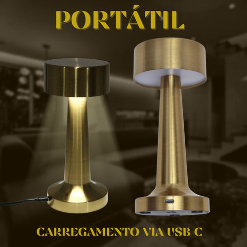 Luminária Abajur Touch Led Portátil S/ Fio Recarregável Luxo