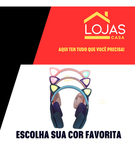 Fone De Ouvido Infantil Orelha De Gatinho Bluetooth Led  Rgb