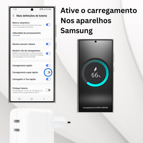 Carregador Duplo 50w Usb C + 2 Cabos 2m Samsung Motorola