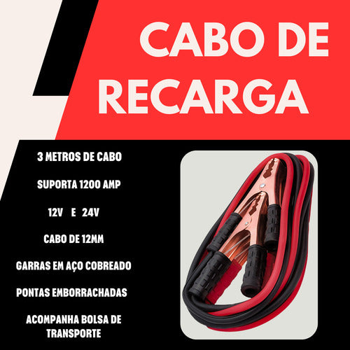 Cabo Chupeta Recarga Bateria 1200amp 12 E 24v Carro Caminhão