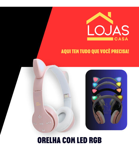 Fone De Ouvido Crianças Orelha De Gatinho Bluetooth Led Rgb