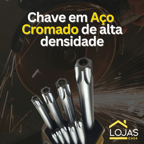 Jogo De Hexalobular Chaves L Torxs Longa 9 Peças T10 Até T50