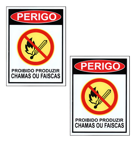 Kit 2 Placa Proibido Chamas Ou Faísca Para Empresa