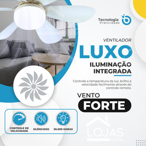 Lâmpada Ventilador De Teto Luxo Bocal Le27 C/controle Bivolt