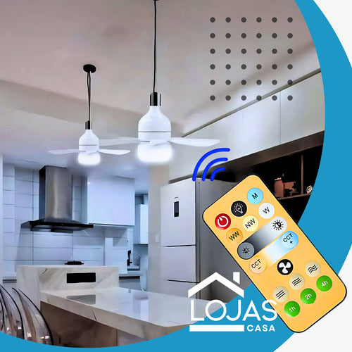Lâmpada Ventilador De Teto Luxo Bocal Le27 C/controle Bivolt