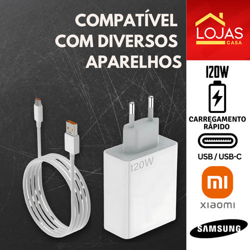Carregador Usb-c Turbo 120w  Para  Xiaomi  Samsung  Motorola