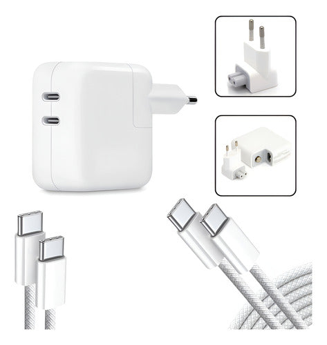 Fonte + 2 Cabos 50w Usb-c Duplo Para iPhone 16 Promax 15 17