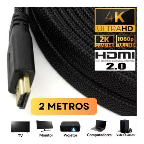 Cabo Hdmi 2 Metros Blindado 3d Full Hd Para Tv Game Pc Not