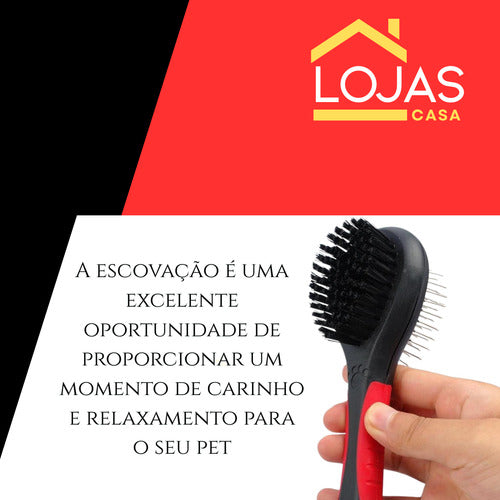 Escova Pet Dupla Pelo De Cachorro Gato Coelho Cerdas Inox M
