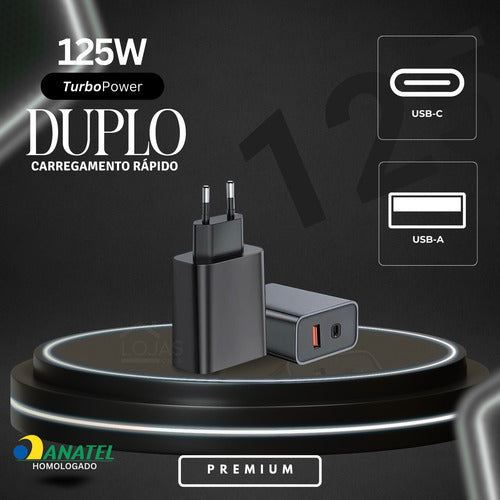 Carregador Para Motorola 125w Usb-c Duo Moto G 84 Edge Razr