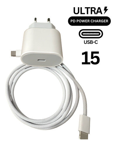 Carregador Fonte Turbo 35w Para iPhone 15 Pro Max Com Cabo Cor Branco