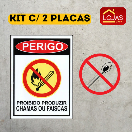 Kit 2 Placa Proibido Chamas Ou Faísca Para Empresa