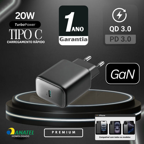 Fonte Carregador Premium Gan Para iPhone Usb-c Garantia 1ano