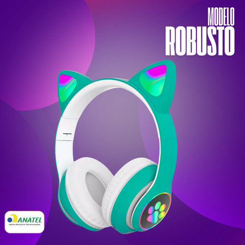 Fone De Ouvido Gatinho Fofinho Bluetooth Led Cat Headset