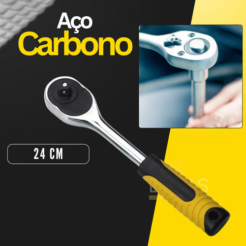 Chave Catraca Para Soquete Aço Cromo Reversível 1/2 Polegada