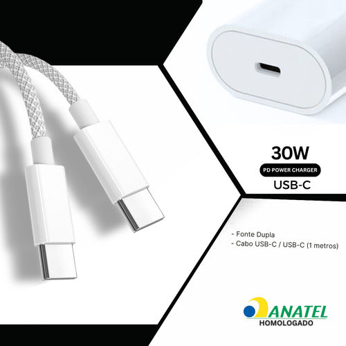 Carregador Fonte Usb-c C/ Cabo Para iPhone 15 16 17