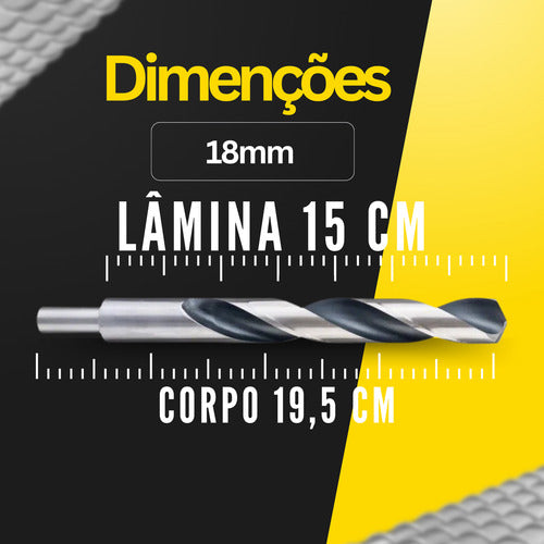 Broca 18mm Metais Chapa Aço Rápido Com Rebaixo Din338 Hss