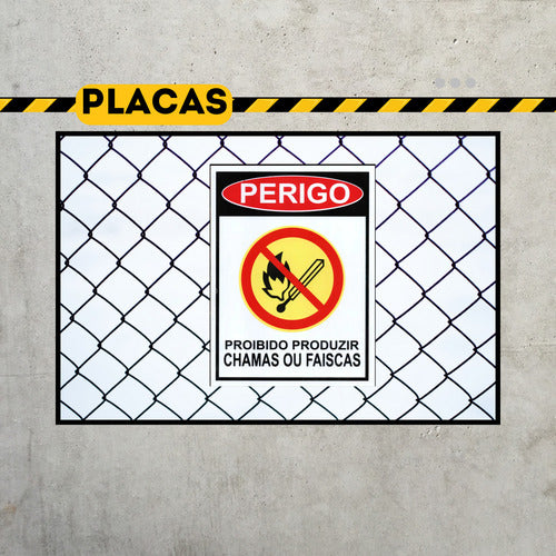 Kit 2 Placa Proibido Chamas Ou Faísca Para Empresa