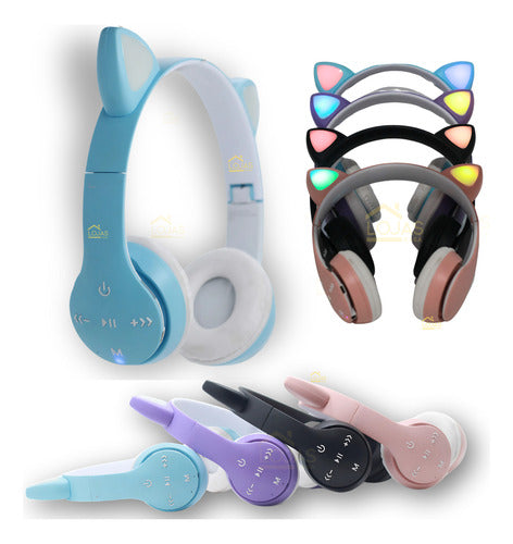 Fone De Ouvido Crianças Orelha De Gatinho Bluetooth Led Rgb