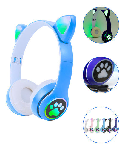 Fone De Ouvido Gatinho Fofinho Bluetooth Led Cat Headset
