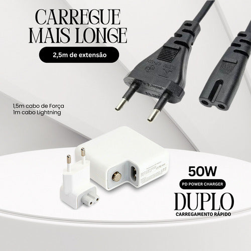 Carregador 50w Duplo 2,5m Para iPhone 11 12 13 14 + 2 Cabos