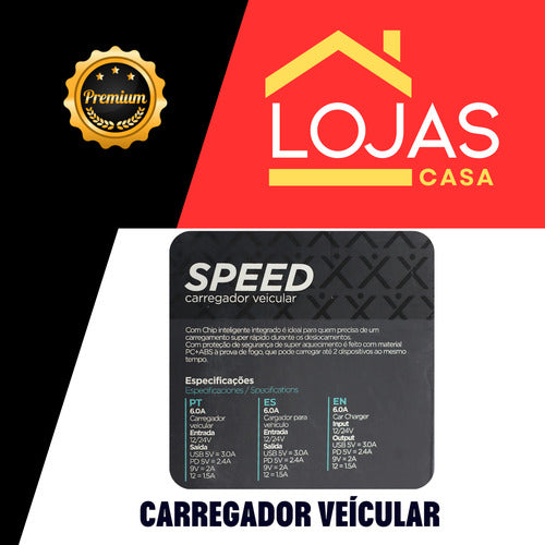 Carregador Automotivo Premium 12v E 24v Usb-c E Usb Carro