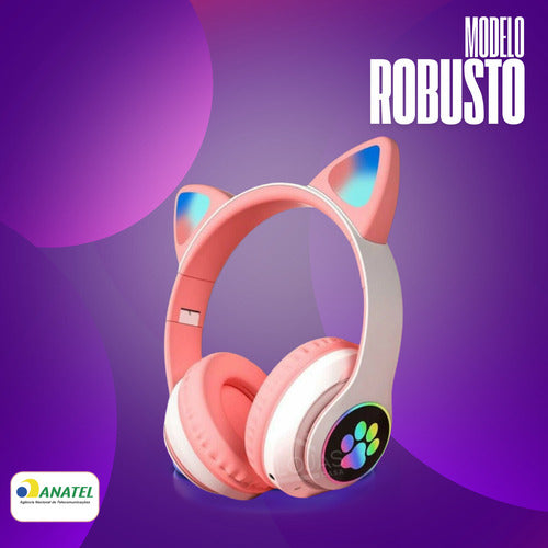 Fone De Ouvido Gatinho Fofinho Bluetooth Led Cat Headset
