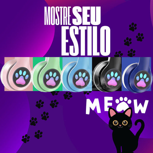 Fone De Ouvido Gatinho Fofinho Bluetooth Led Cat Headset