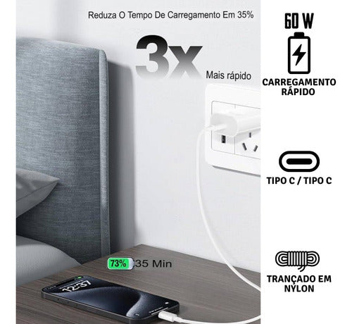 Cabo Usb C Tipo C Para iPhone 15 Pro 15 16 Pro Max Trançado