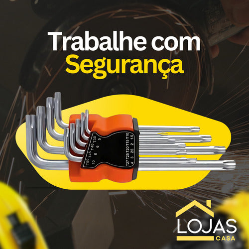 Jogo De Hexalobular Chaves L Torxs Longa 9 Peças T10 Até T50