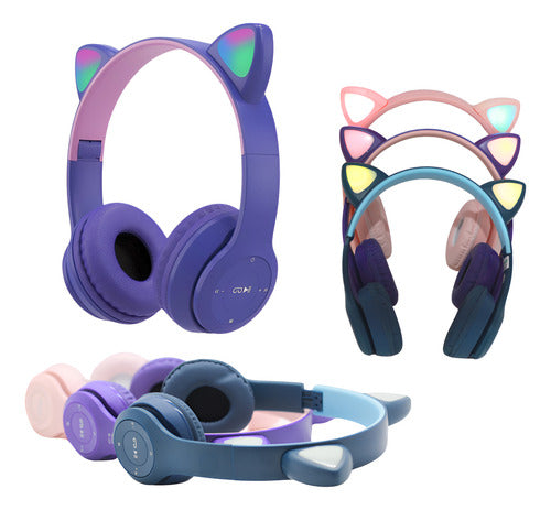 Fone De Ouvido Infantil Orelha De Gatinho Bluetooth Led  Rgb