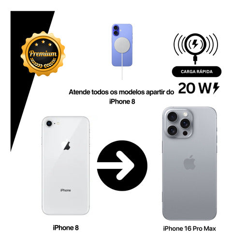 Cabo Recarga Sem Fio Indução Para iPhone 11 12 13 14 15 16