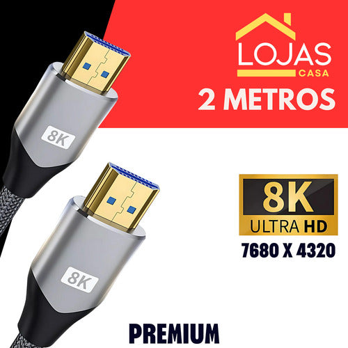 Lojas Casa Cabo Hdmi 2.1 8k Gold Ultra Hd Para Tv Projetor 2m 4k Cinema Premium Alta Qualidade Cinza