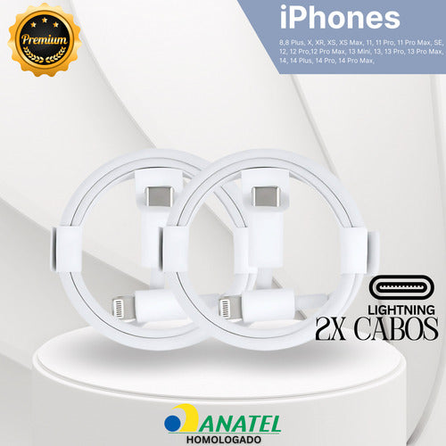 Carregador 50w Duplo Para iPhone 11 13 14 Pro Max + 2 Cabos