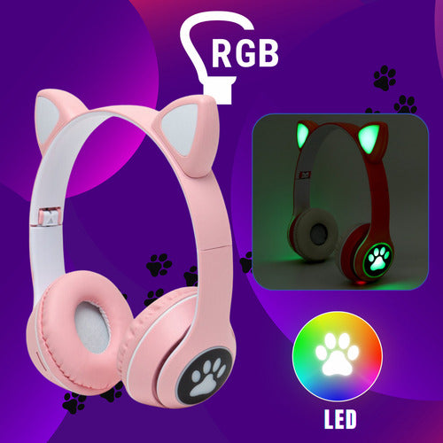 Fone De Ouvido Gatinho Fofinho Bluetooth Led Cat Headset