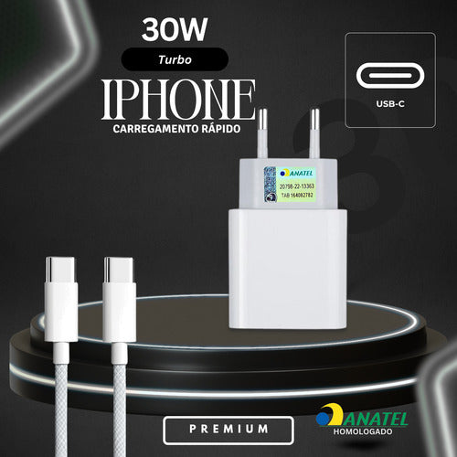 Fonte Carregador Usb-c Para iPhone 15 16 17  + Cabo Tipo C