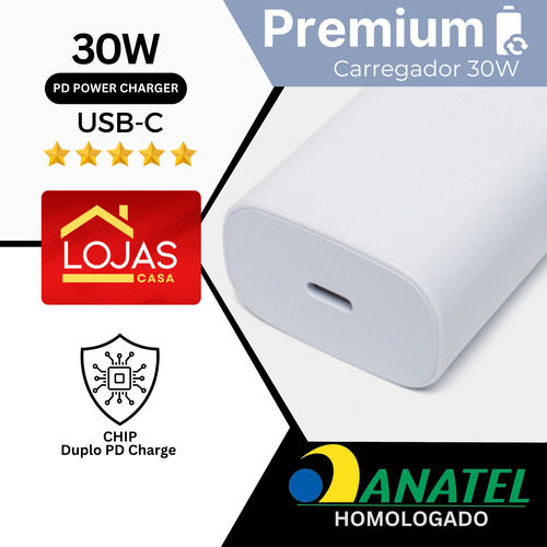 Fonte Carregador 30w Usb C Para iPhone Samsung Premium Turbo