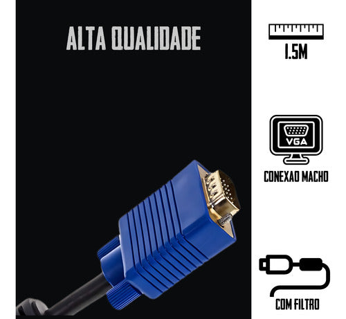 Cabo Vga Com Filtro Pc Notebook Monitor Alta Resolução 10m