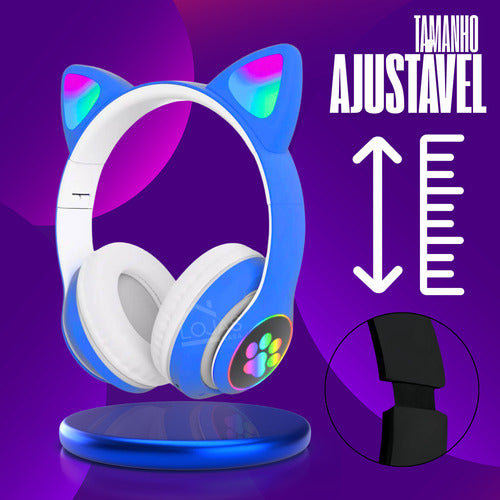 Fone De Ouvido Gatinho Fofinho Bluetooth Led Cat Headset